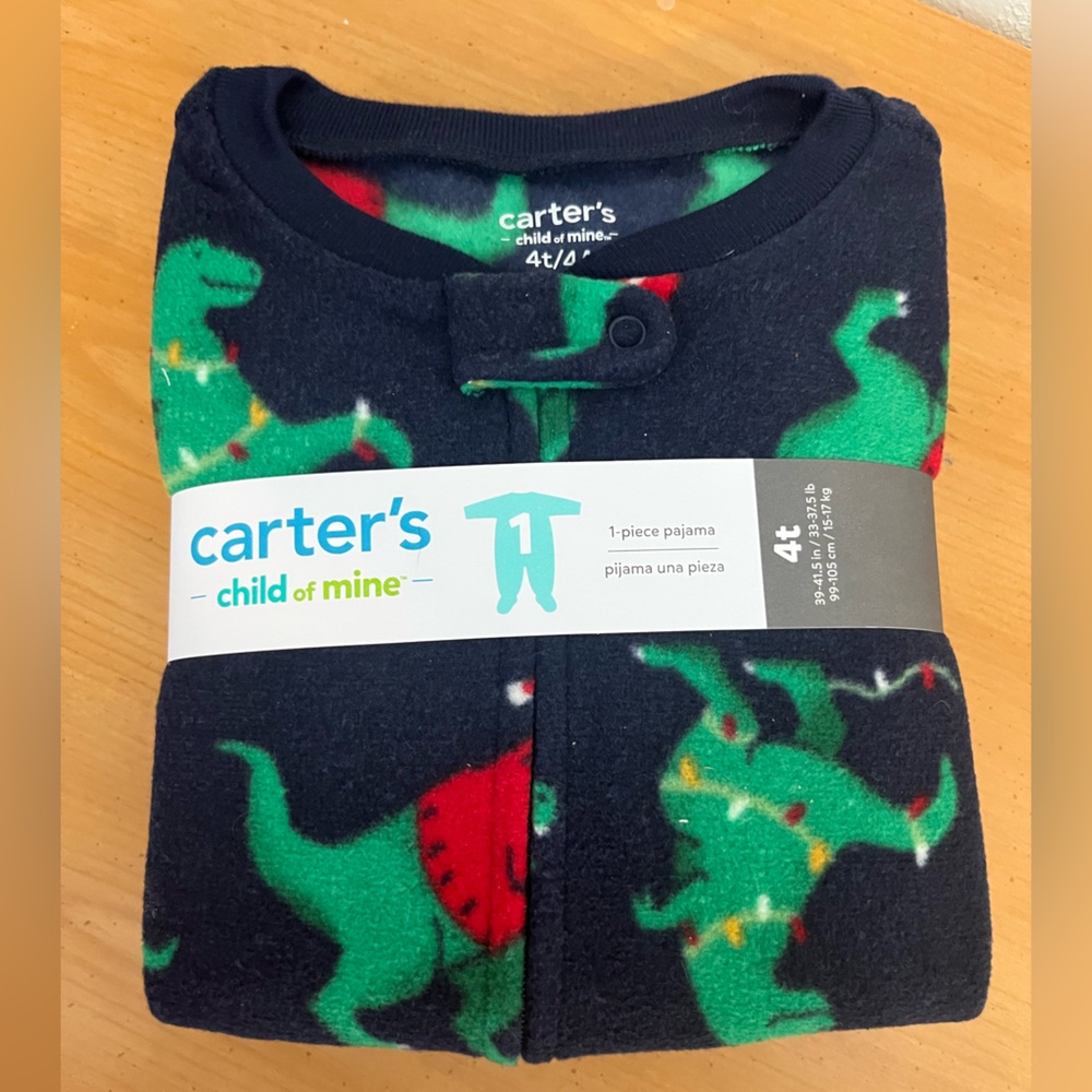 Carter's Child of Mine Green Christmas Dinosaur Pajama Set